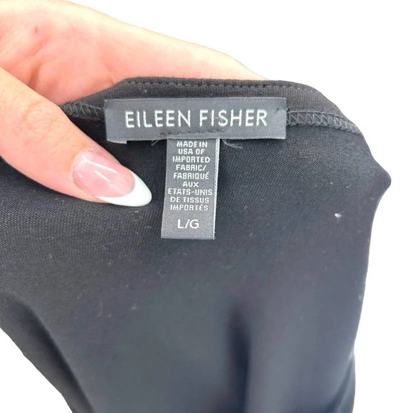 Eileen Fisher Black Viscose Jersey Asymmetric Hem Tunic Top Size Large - Picture 4 of 5